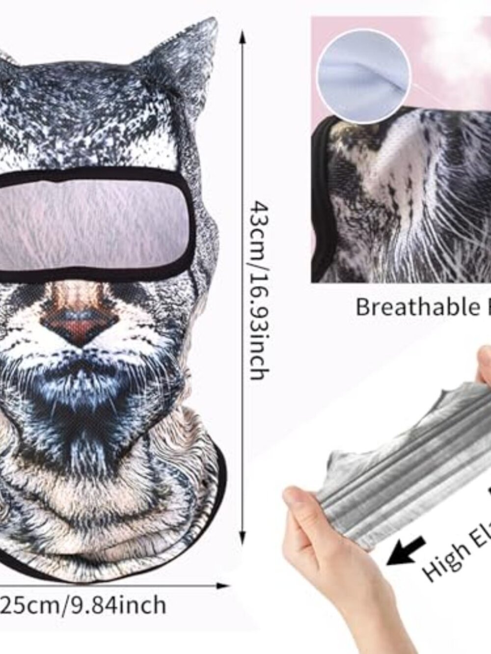 3D Cat Ski Balaclava Sheisty Face Mask with Ears Cute Animal Ski Mask Suitable f - Picture 2 of 2